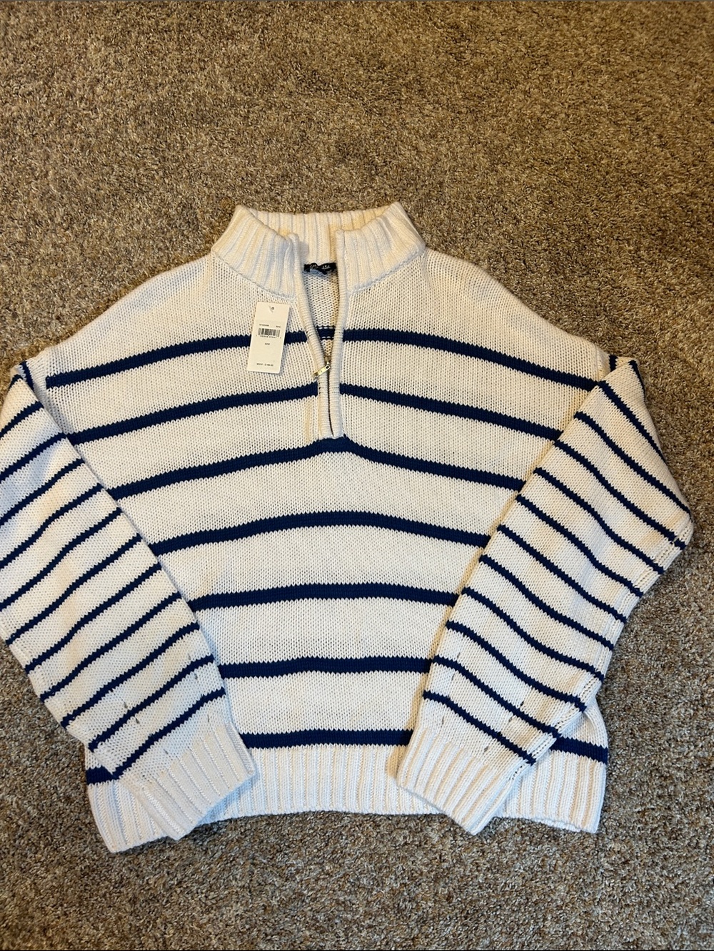 Splendid Cream & Navy Striped Quarter 1/4 Zip Sweater